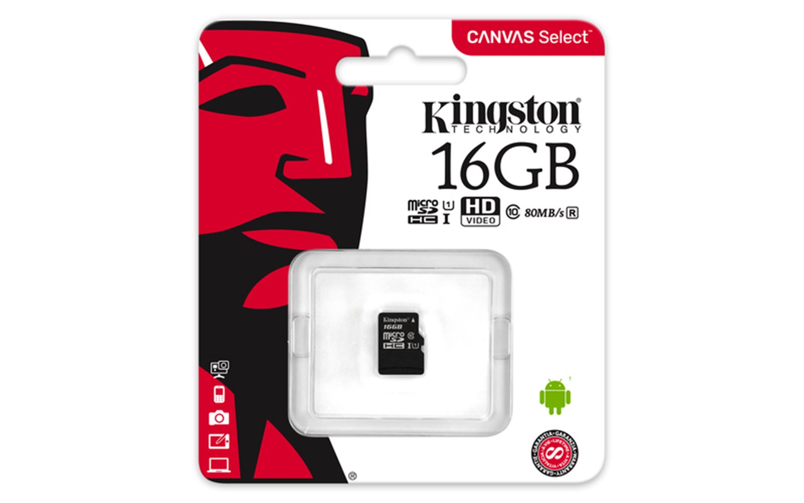 KINGSTON microSDHC karta 16GB CANVAS,80MB/10MBs UHS-I class 10 Gen 2