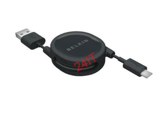Belkin zatahovací kabel USB 2.0, A to micro-B - černý