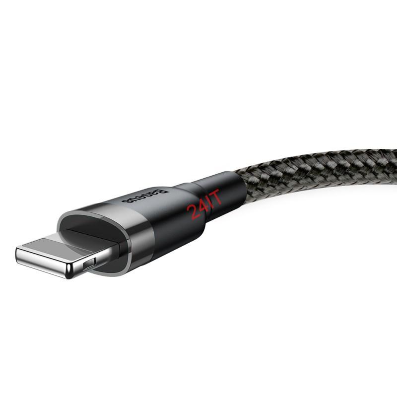 BASEUS kabel USB A na Lightning 2,4A 1m, opletený, šedá-černá