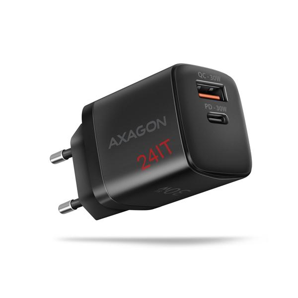 AXAGON ACU-PQ30 Sil 30W 2x port (USB-A + USB-C), PD3.0/PPS/QC4+/AFC/ Apple,černý