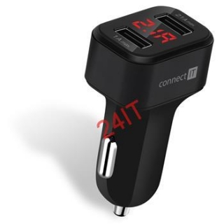 CONNECT IT InCarz Digi nabíječka do auta s displayem, 2x USB, 5V/3.1A , černá