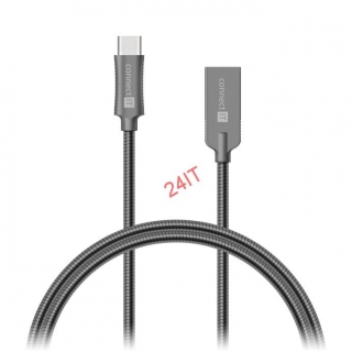 CONNECT IT Wirez Steel Knight USB-C - USB-A, metallic anthracite, 2,1A, 1m