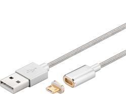 PremiumCord Magnetický micro USB 2.0, A-B nabíjecí a datový kabel 1m, stříbrný